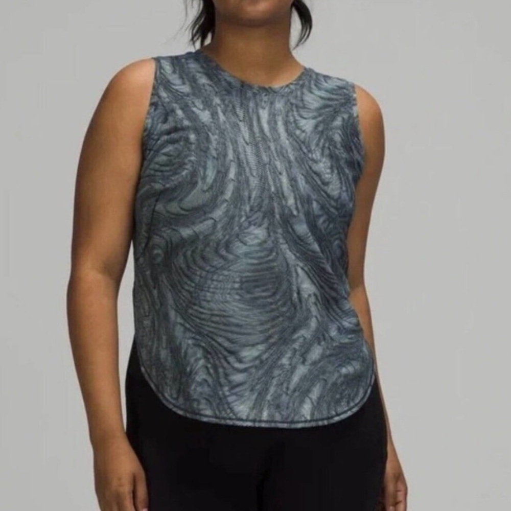 Lululemon High Neck Split Hem Workout Yoga Running Tank Dimensional Icing Blue 4